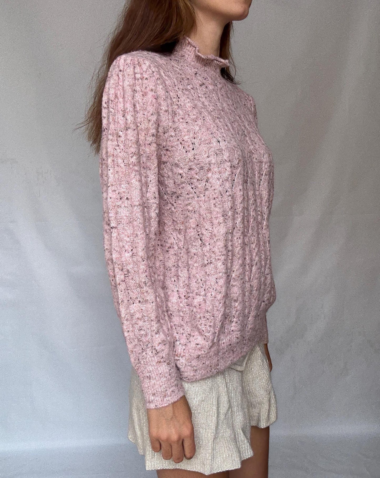 Soft Girl Vintage Knit | Pink Speckled Ruffle Collar Sweater | Romantic Cottagecore Grunge Aesthetic Jumper