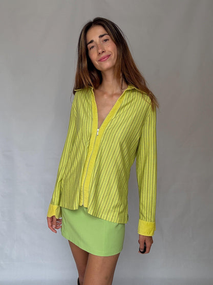 Vintage Y2K Lime Striped Zip-Up Blouse — additional view 7