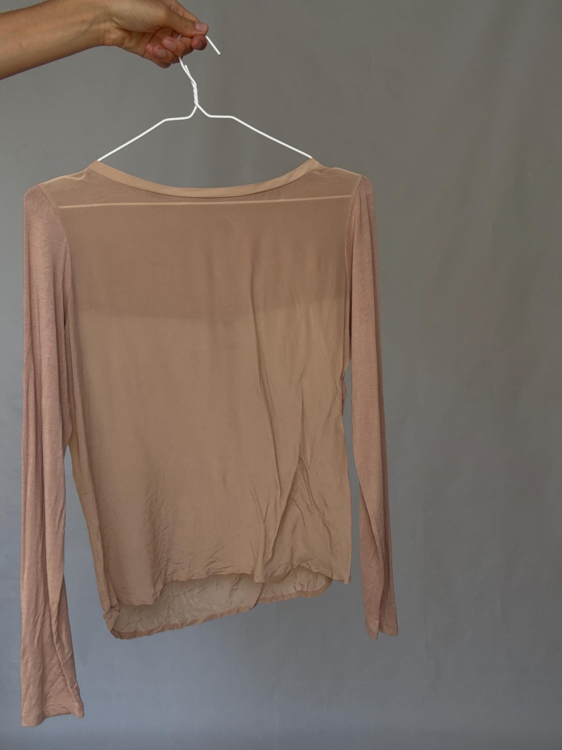 Sheer Nude Long Sleeve | Marella Vintage Designer Mesh Top | Earthy Y2K Minimalist Vibes