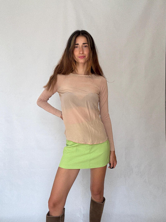 Sheer Nude Long Sleeve | Marella Vintage Designer Mesh Top | Earthy Y2K Minimalist Vibes