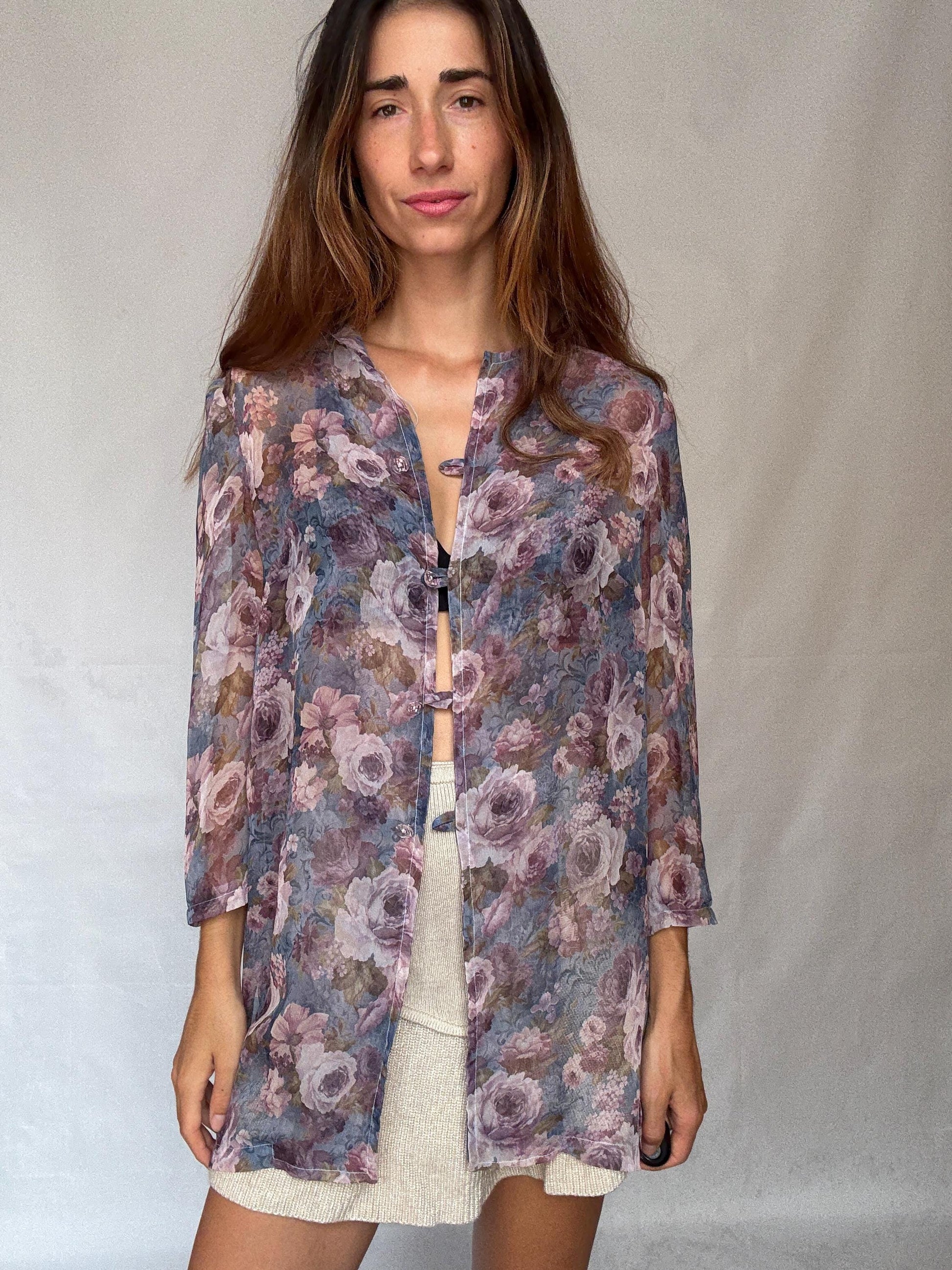 Handmade Vintage Sheer Floral Blouse | Fairycore Festival Top | cute flower top, Coachella Boho Button-Up, cottagecore romantic aesthetic