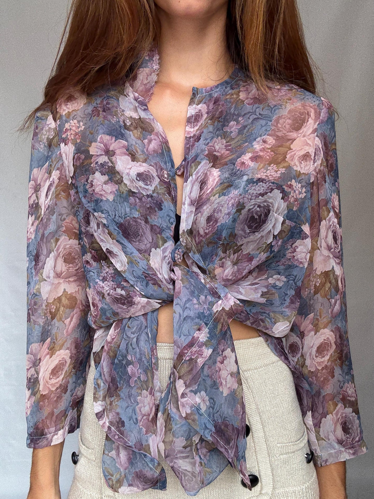 Handmade Vintage Sheer Floral Blouse | Fairycore Festival Top | cute flower top, Coachella Boho Button-Up, cottagecore romantic aesthetic