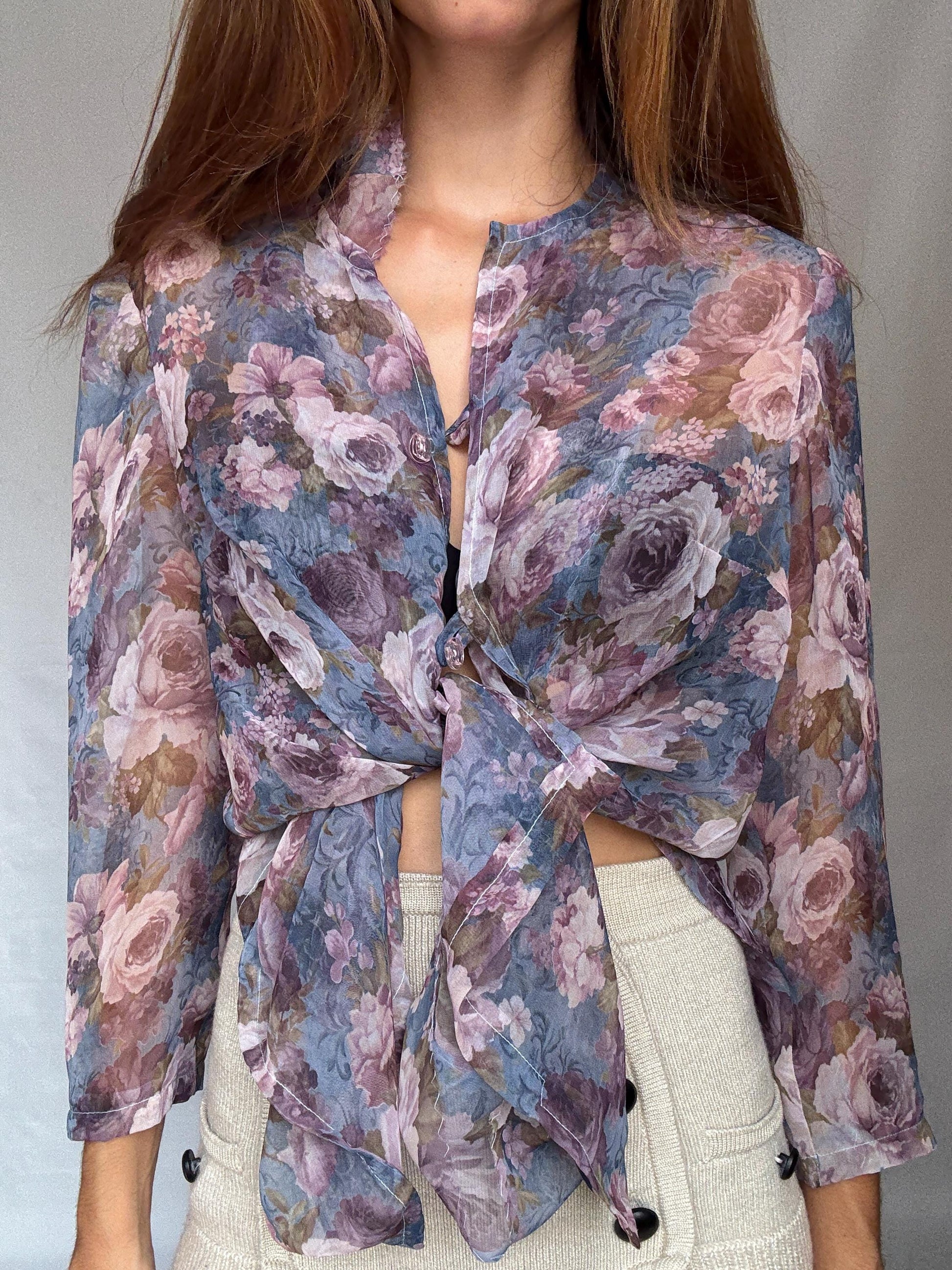 Handmade Vintage Sheer Floral Blouse | Fairycore Festival Top | cute flower top, Coachella Boho Button-Up, cottagecore romantic aesthetic