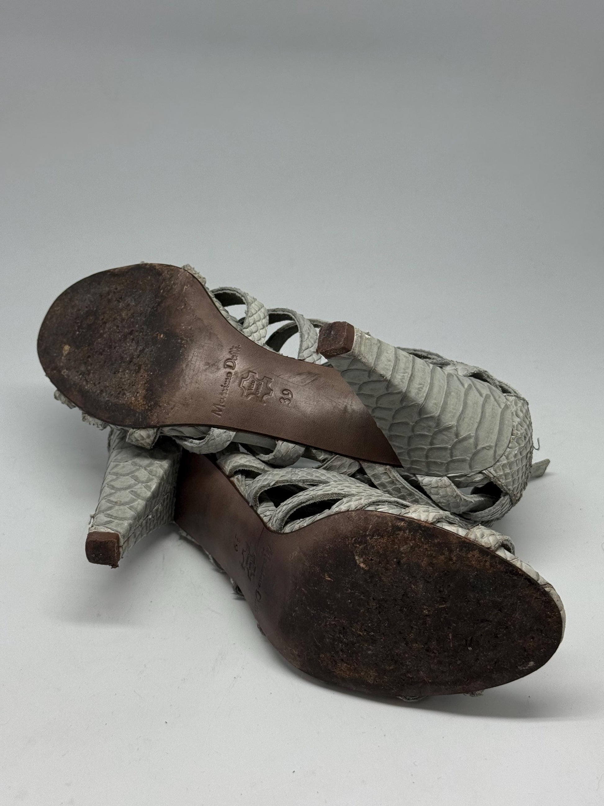 Massimo Dutti strappy leather heels – Vero Cuoio sole – grey snakeskin sandals – size EU39 – designer real leather high heels