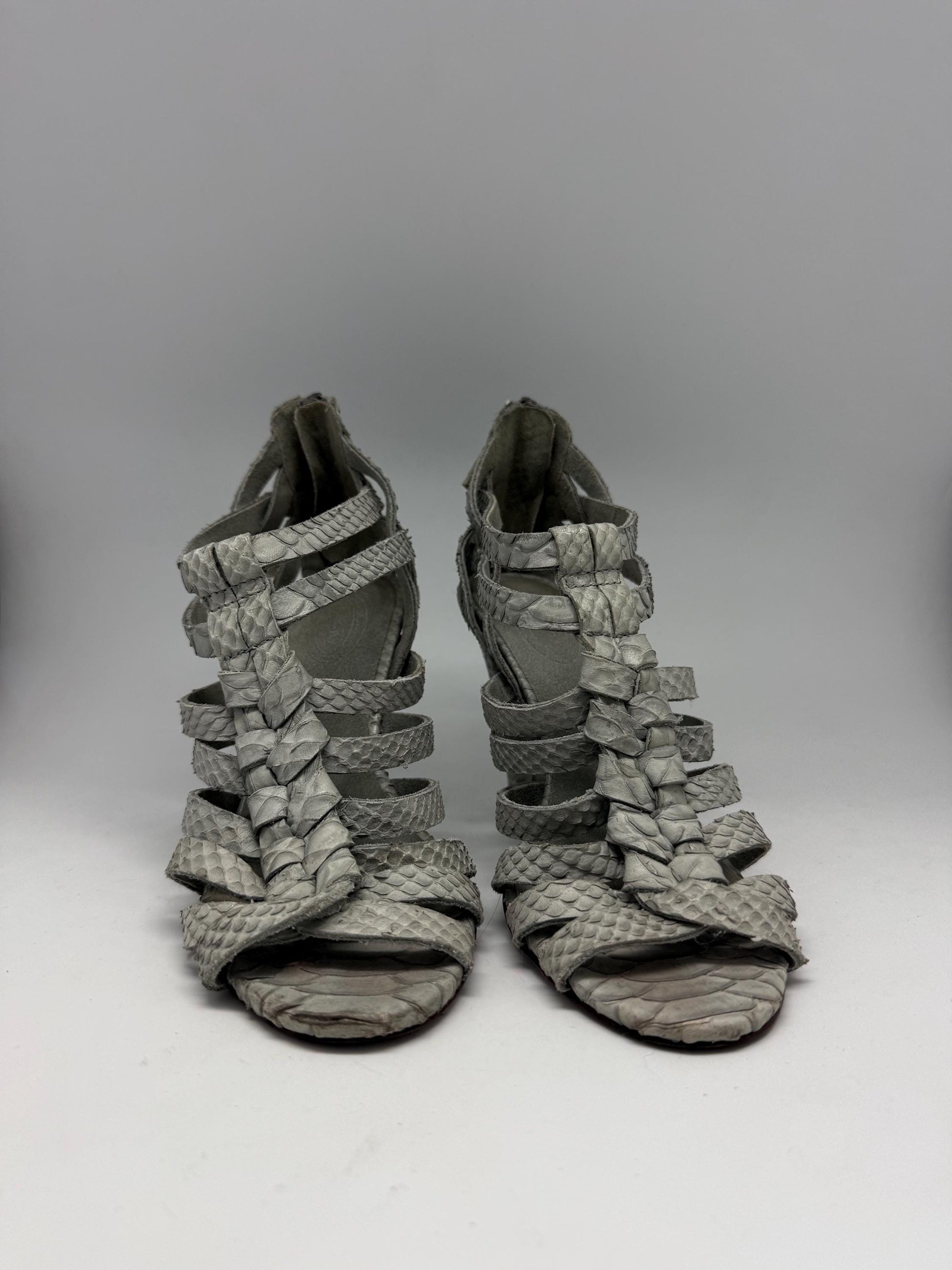 Massimo Dutti strappy leather heels – Vero Cuoio sole – grey snakeskin sandals – size EU39 – designer real leather high heels