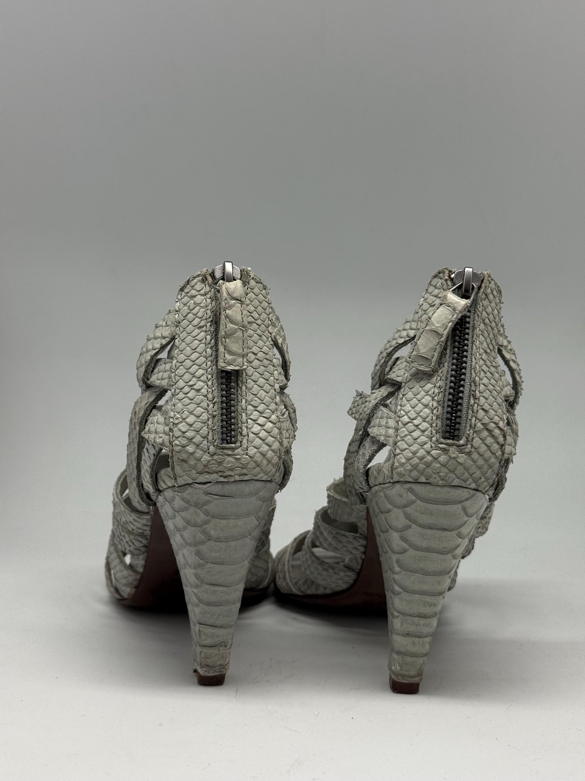 Massimo Dutti strappy leather heels – Vero Cuoio sole – grey snakeskin sandals – size EU39 – designer real leather high heels