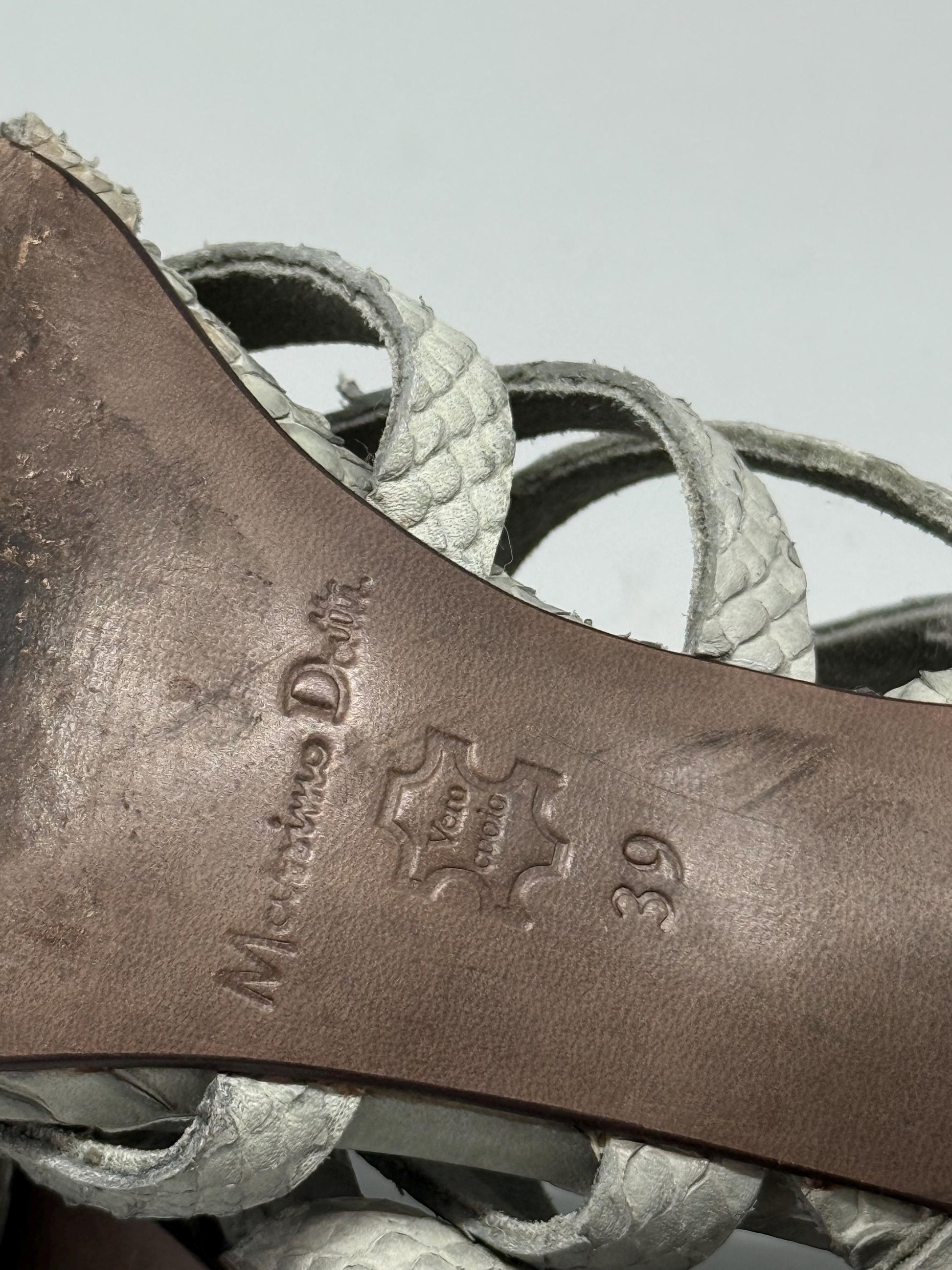 Massimo Dutti strappy leather heels – Vero Cuoio sole – grey snakeskin sandals – size EU39 – designer real leather high heels