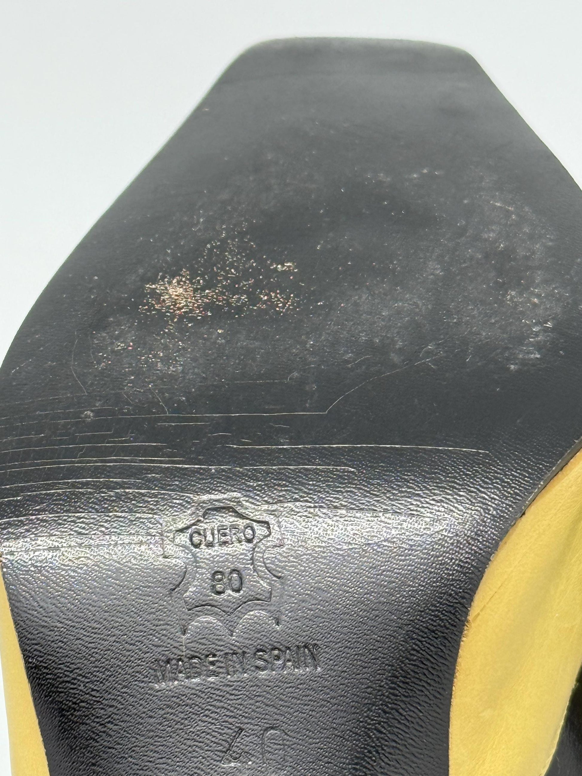 Damaged - Y2K vintage slingback heels – lime green leather – Luciangel Spain – size EU40 – 8cm heel – real leather square toe shoes