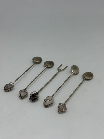 Vintage Silver Cocktail Spoons with Gemstone Ends — additional view 5