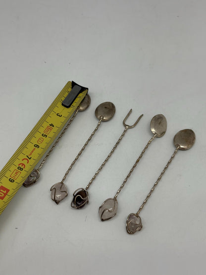 Vintage Silver Cocktail Spoons with Gemstone Ends — additional view 6