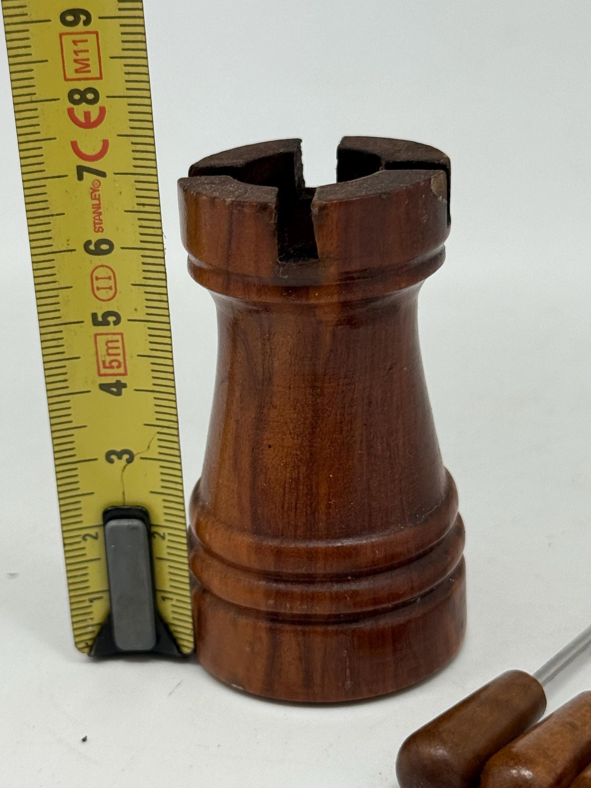 Vintage Mid-Century Fondue Fork Set with Solid Wood Holder | Retro Cheese Appetizer Picks | 7cm Skewers | Rustic Table Decor