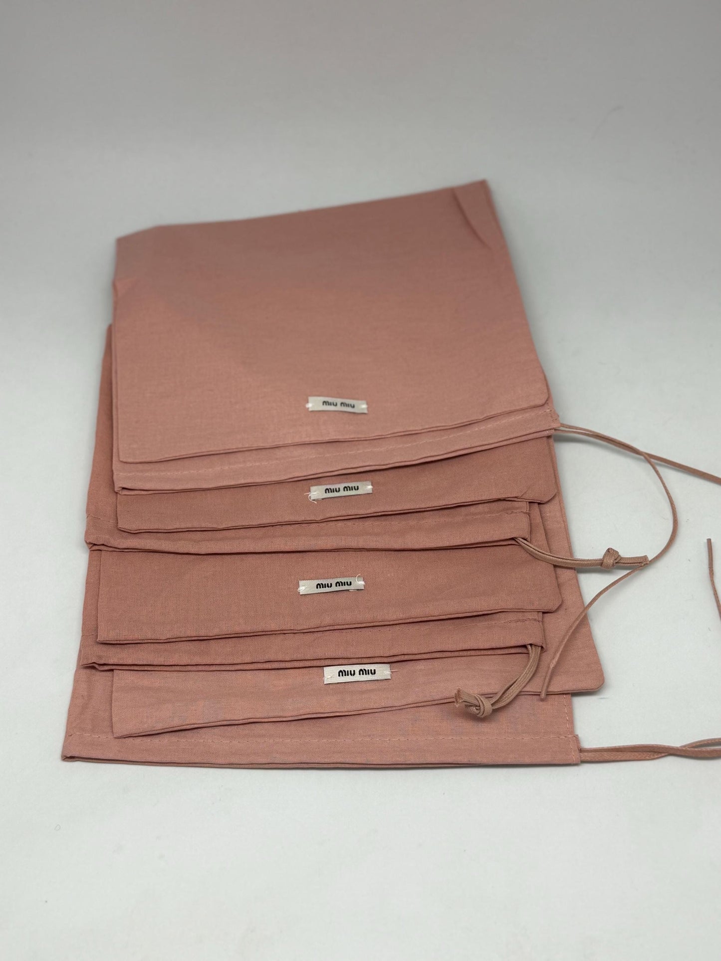 Miu Miu Dust Bags – Set of 4, Unused, Made in Italy, Pink Cotton Shoe or Accessory Pouches, 22x36 cm Designer Storage