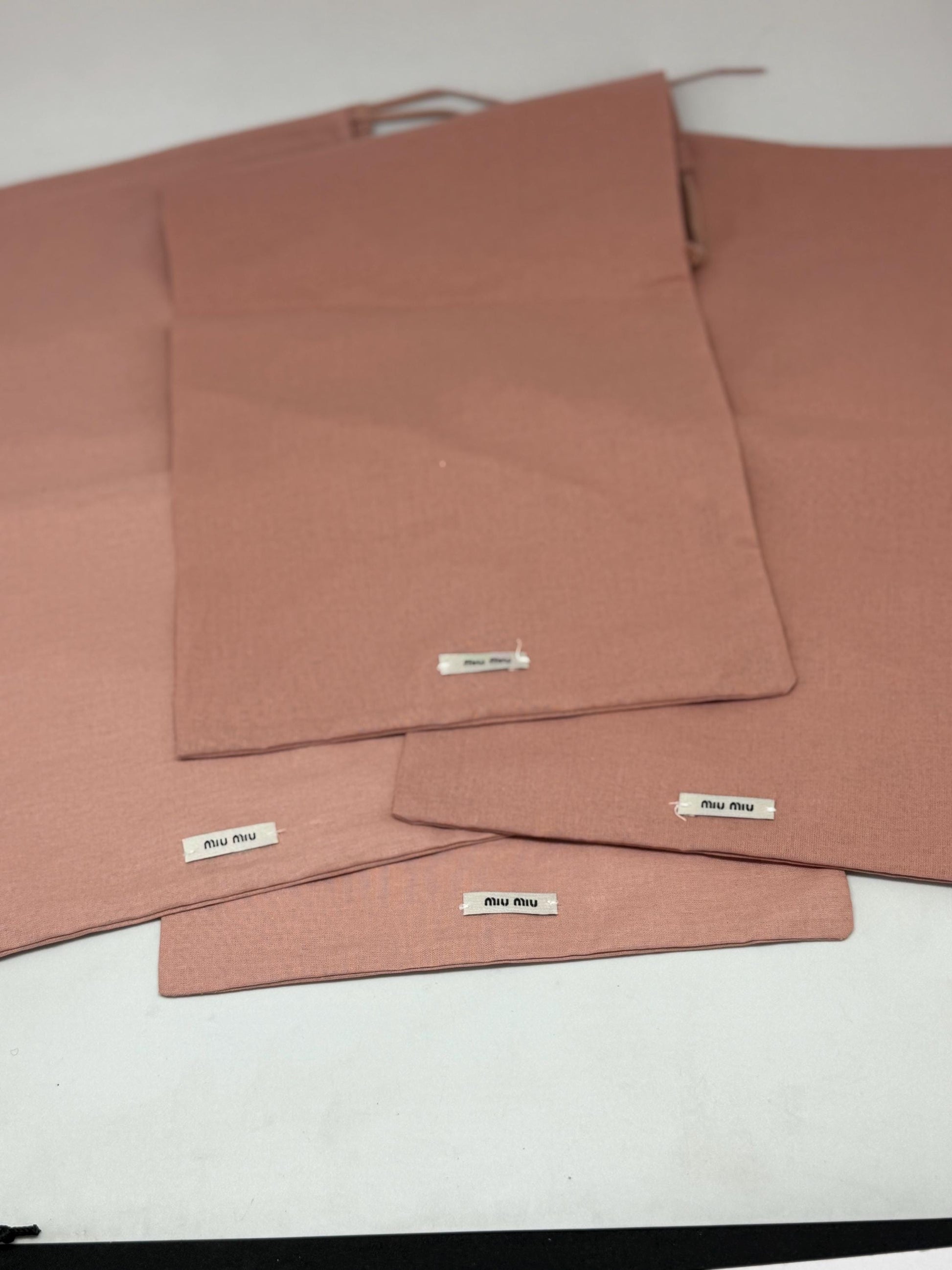 Miu Miu Dust Bags – Set of 4, Unused, Made in Italy, Pink Cotton Shoe or Accessory Pouches, 22x36 cm Designer Storage