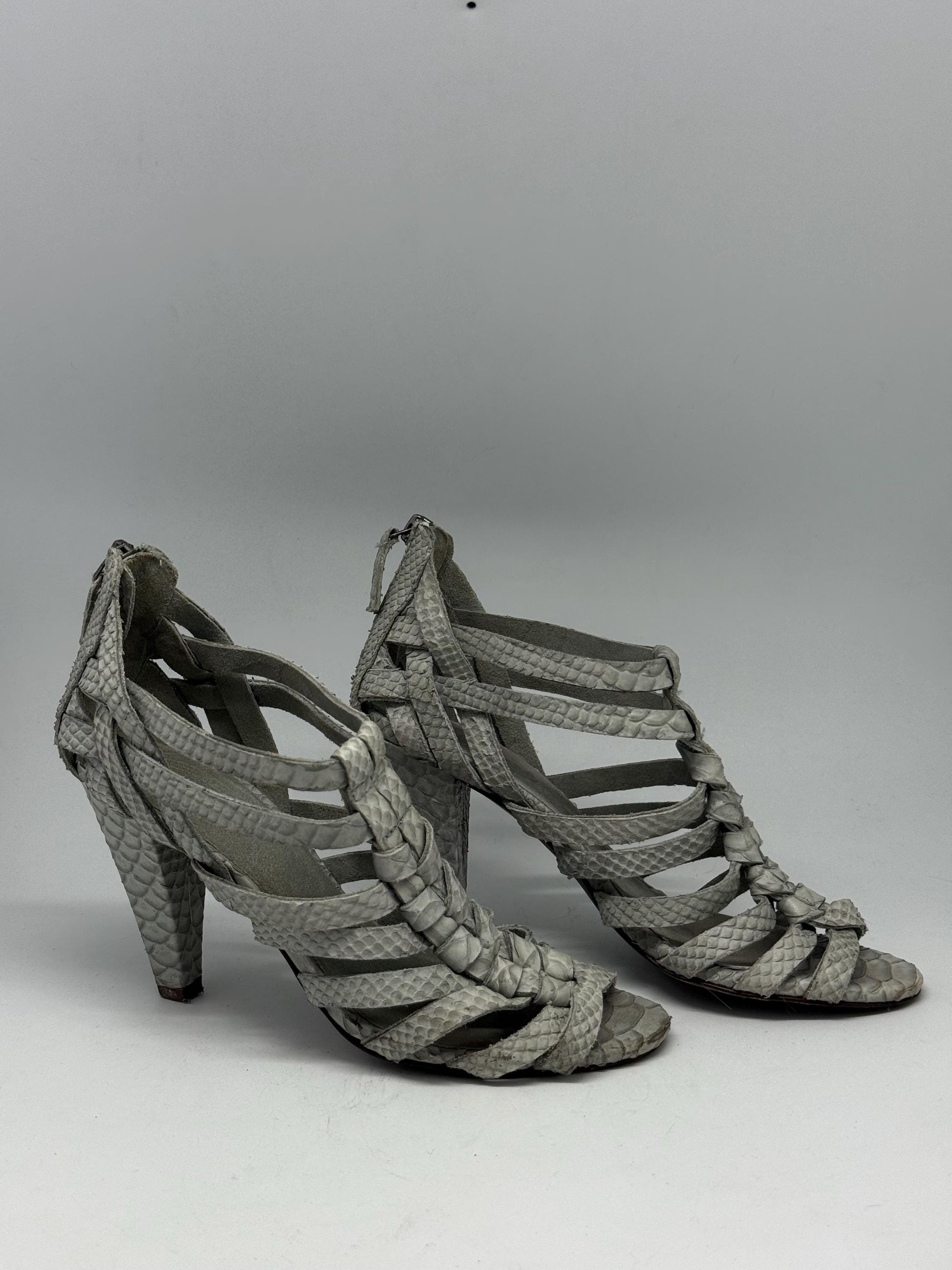 Massimo Dutti strappy leather heels – Vero Cuoio sole – grey snakeskin sandals – size EU39 – designer real leather high heels