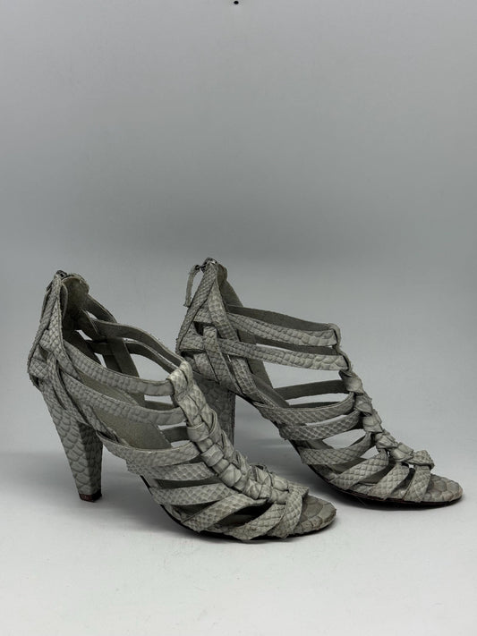 Massimo Dutti strappy leather heels – Vero Cuoio sole – grey snakeskin sandals – size EU39 – designer real leather high heels