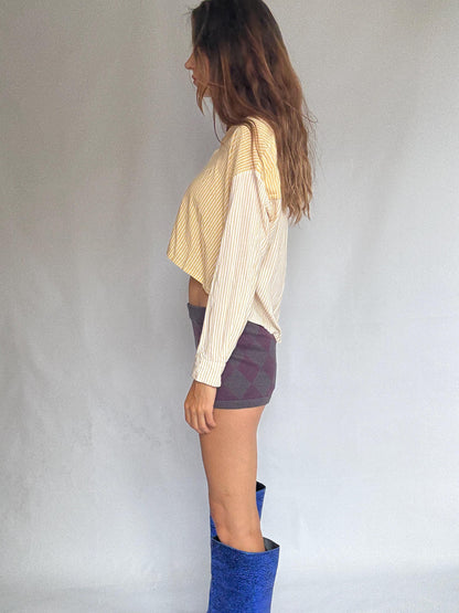 Purple Argyle Knit Wool Blend Shorts — additional view 7