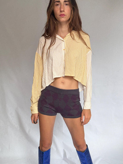 Purple Argyle Knit Wool Blend Shorts — additional view 6