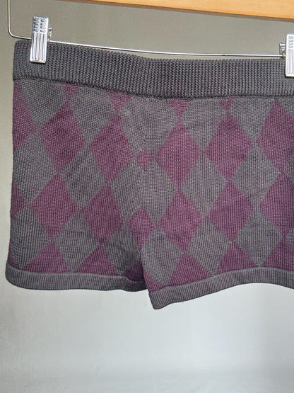 Purple Argyle Knit Wool Blend Shorts — additional view 10