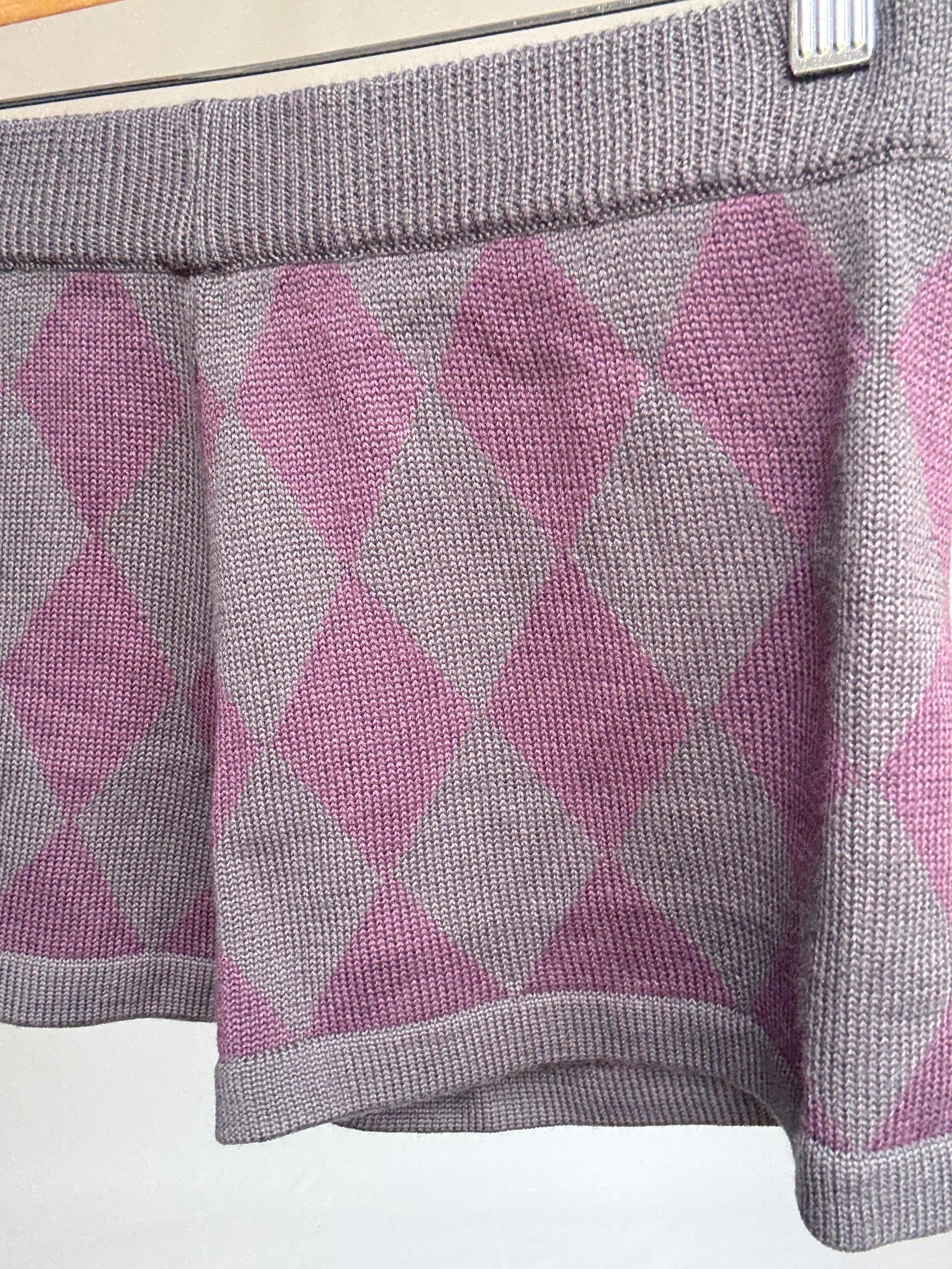 Purple Argyle Knit Shorts – Wool Blend Cozy Cottagecore Bottoms, Size M UK10 US6, New with Tags, Y2K Preppy Vibe