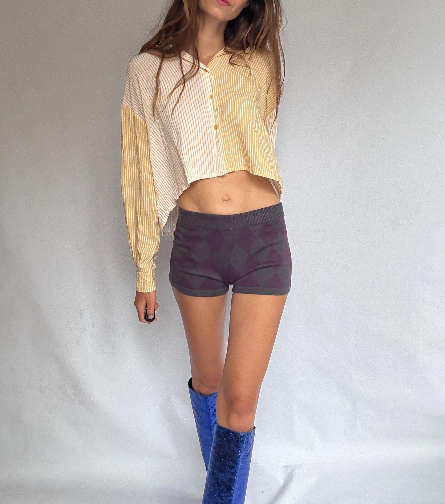 Purple Argyle Knit Shorts – Wool Blend Cozy Cottagecore Bottoms, Size M UK10 US6, New with Tags, Y2K Preppy Vibe