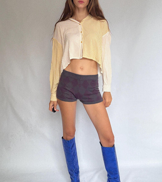 Purple Argyle Knit Shorts – Wool Blend Cozy Cottagecore Bottoms, Size M UK10 US6, New with Tags, Y2K Preppy Vibe