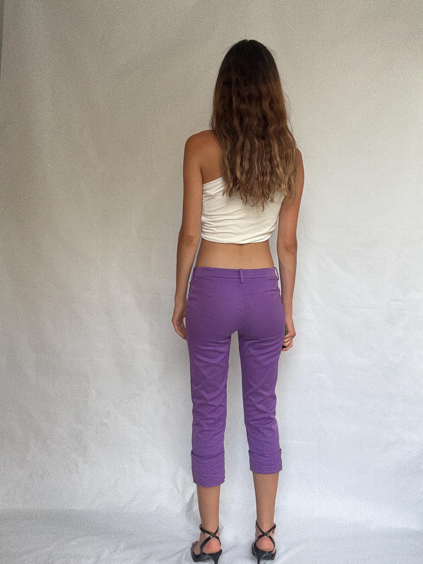 Versace purple cropped pants – size IT 40 – made in Italy – slim fit cotton – rare vintage designer trousers