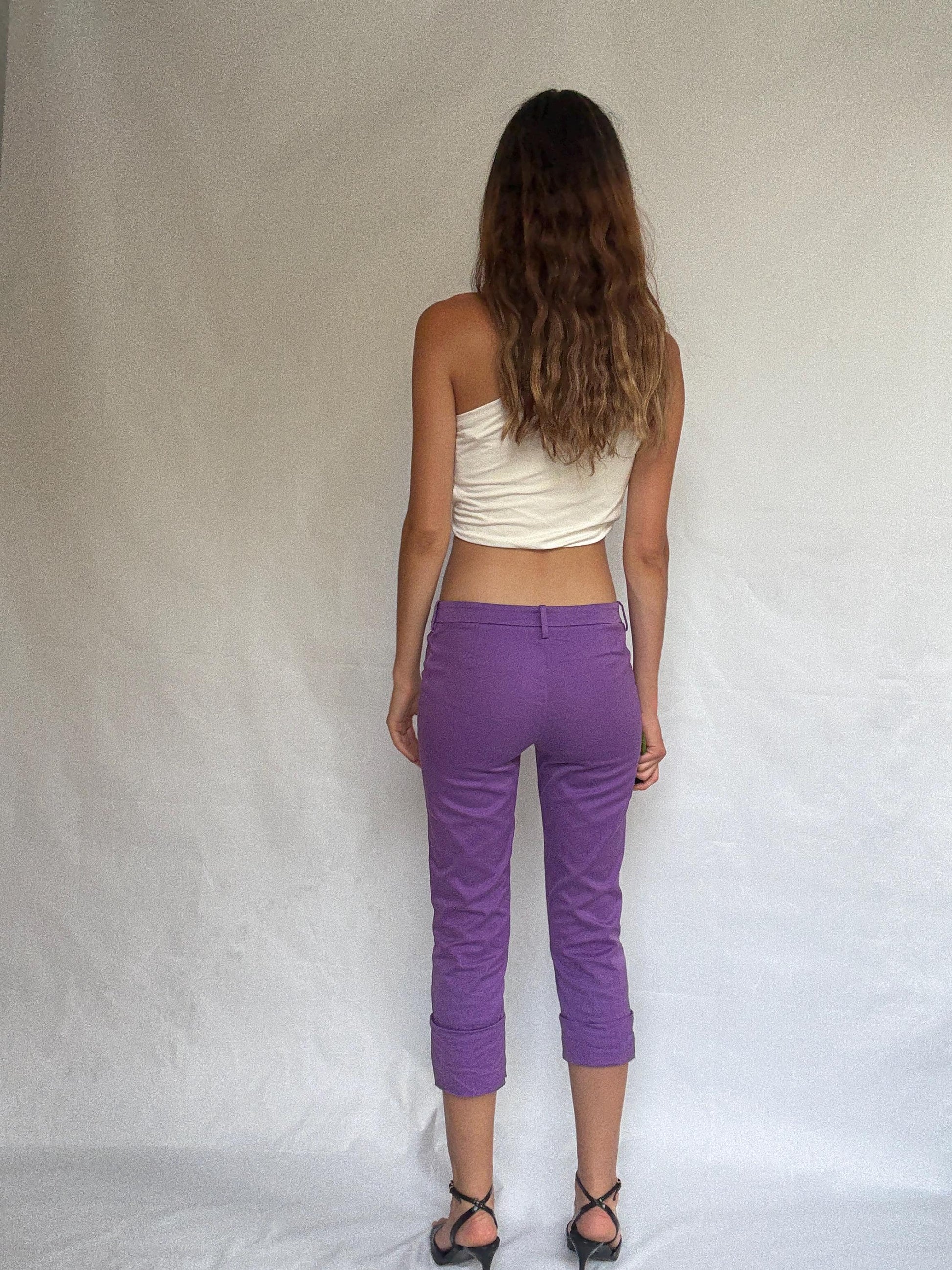 Versace purple cropped pants – size IT 40 – made in Italy – slim fit cotton – rare vintage designer trousers