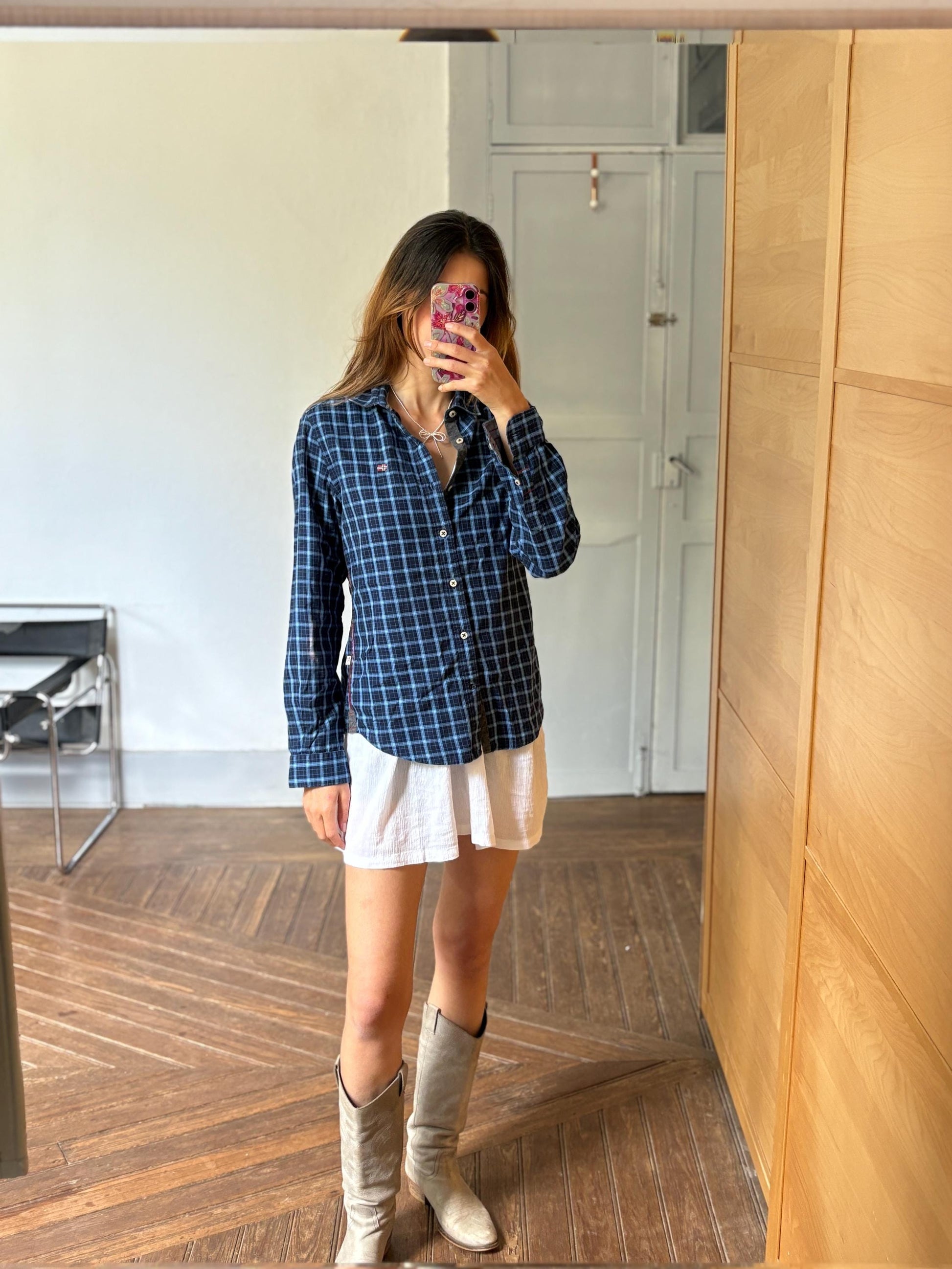 Vintage Napapijri slim fit button up blouse, Cotton lumberjack plaid shirt, Casual hiking essential, Size M