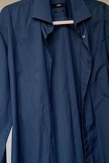 Navy Crisp Cotton Button-Up Shirt — additional view 8