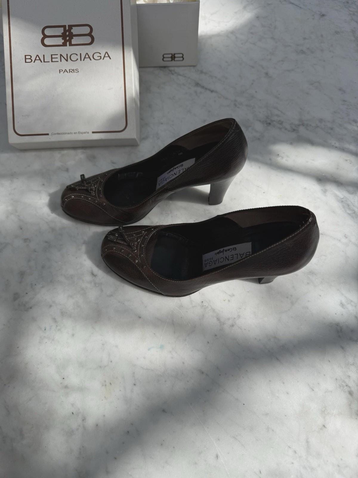 Vintage Balenciaga brown leather heels EU35 US5 with original box, Spanish designer shoes, 7.8cm heel, classic Y2K Paris preppy