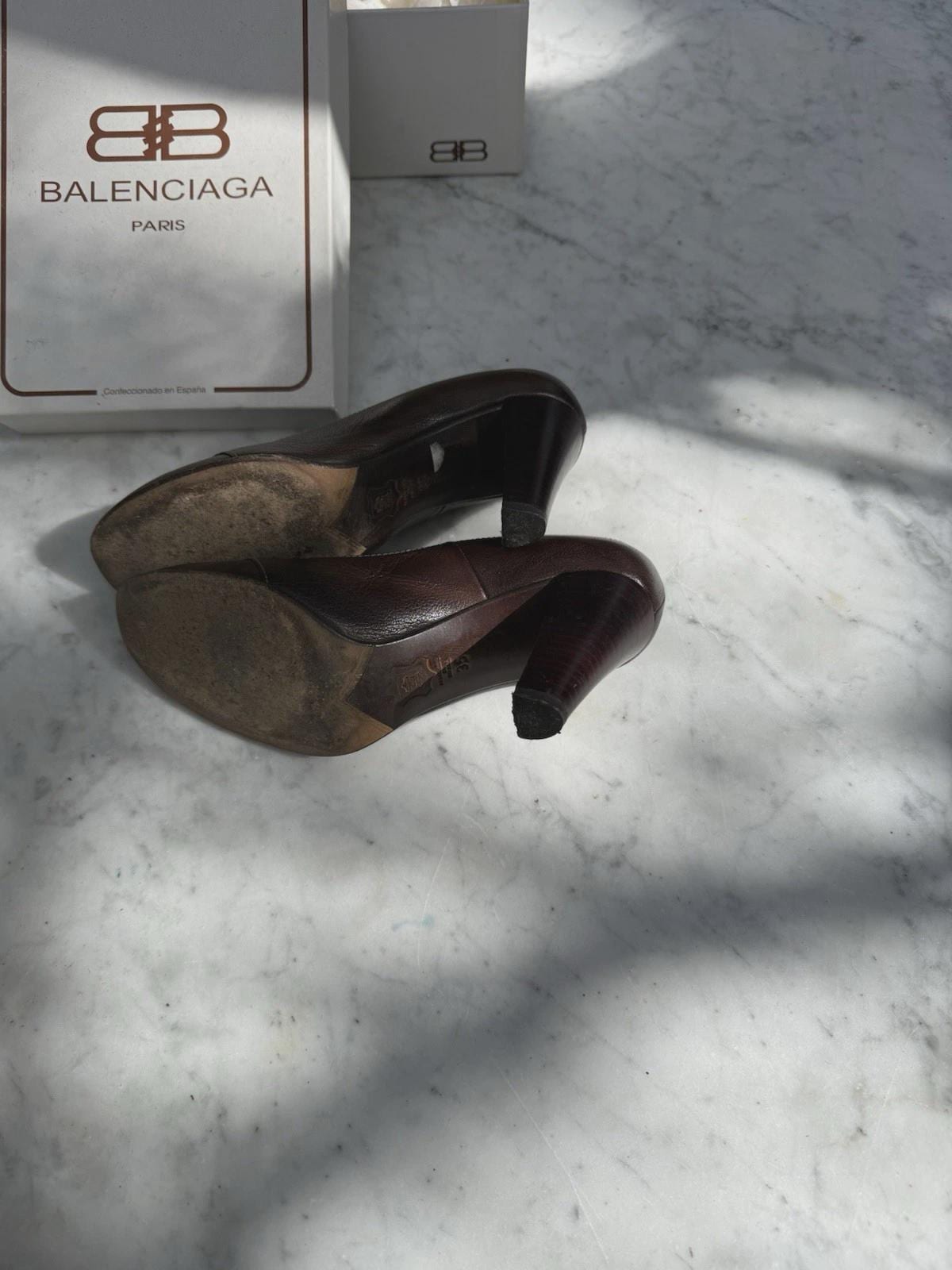 Vintage Balenciaga brown leather heels EU35 US5 with original box, Spanish designer shoes, 7.8cm heel, classic Y2K Paris preppy