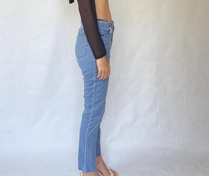High Waist Skinny Jeans In Stretchy Cotton Lycra — back view