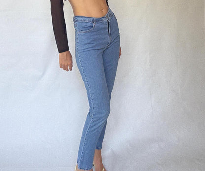 High Waist Skinny Jeans In Stretchy Cotton Lycra — fabric close-up