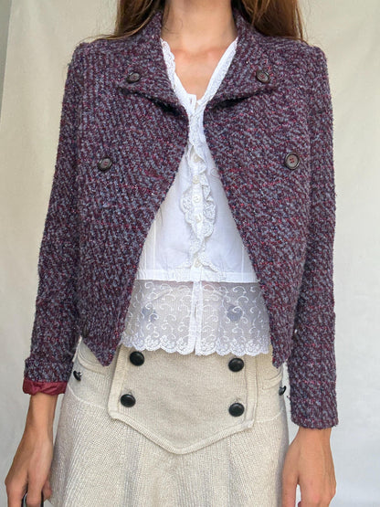 Purple Tweed Cropped Jacket — fabric close-up