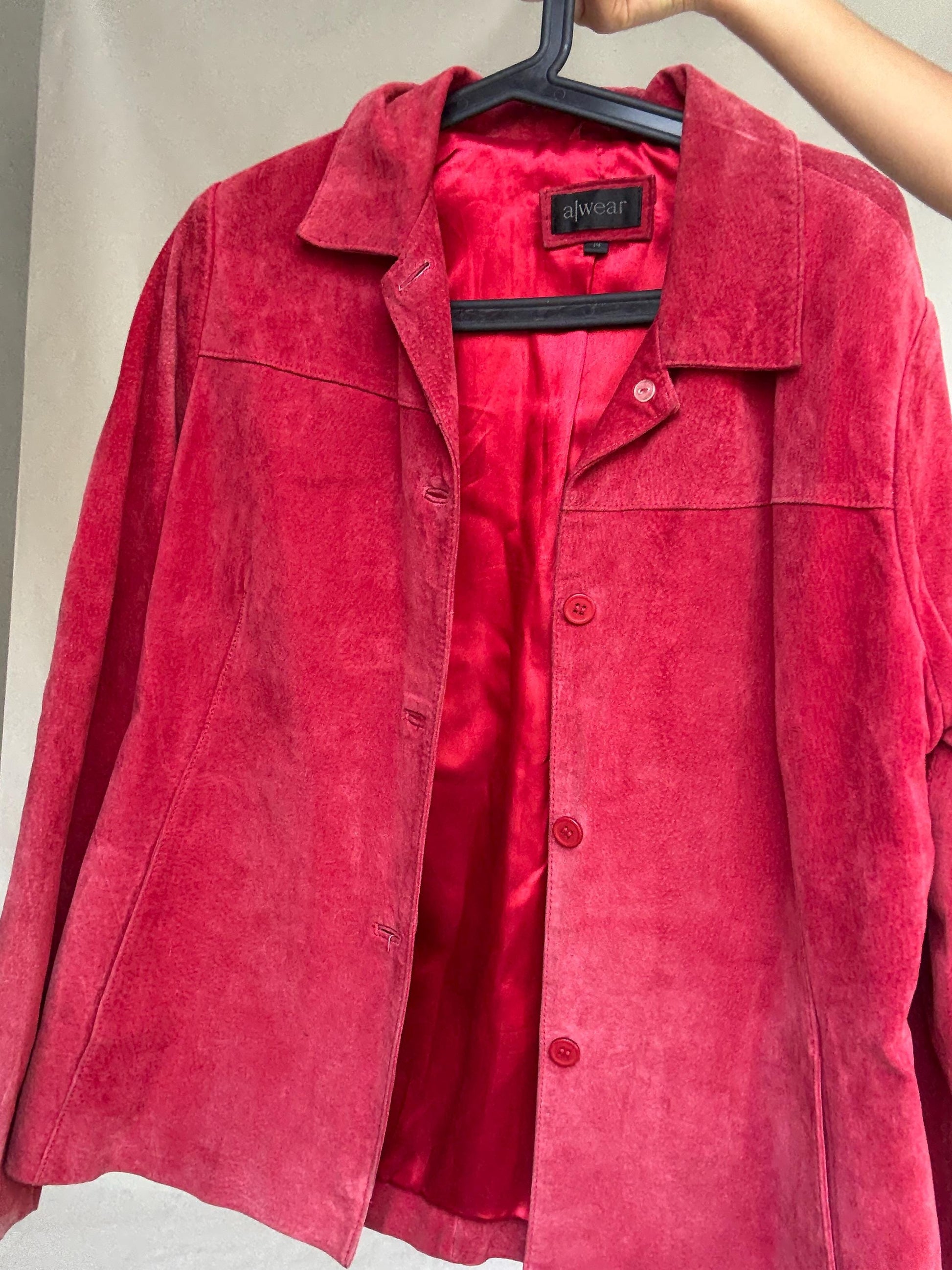 Vintage Dark Red Suede Leather Jacket, 90s Blazer, Button-Up Suede Coat,