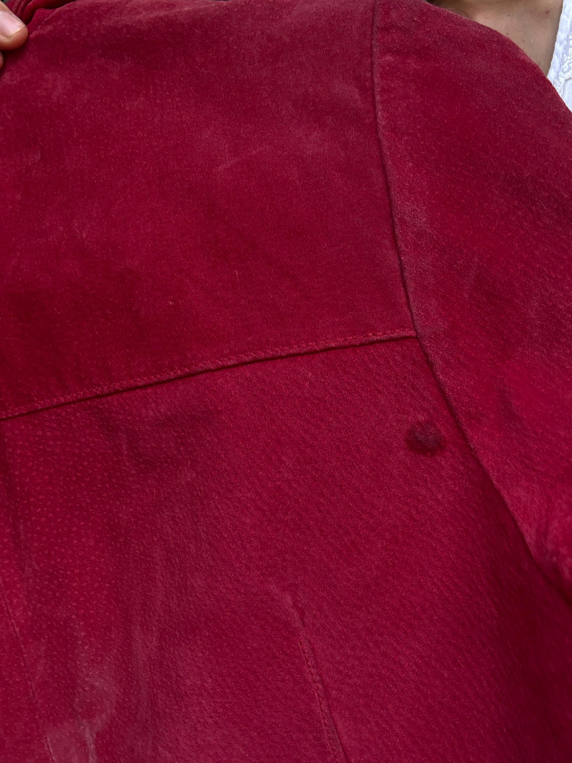 Vintage Dark Red Suede Leather Jacket, 90s Blazer, Button-Up Suede Coat,