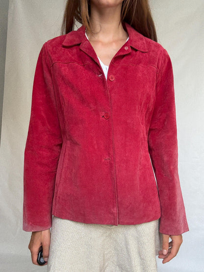 90s Dark Red Suede Leather Blazer
