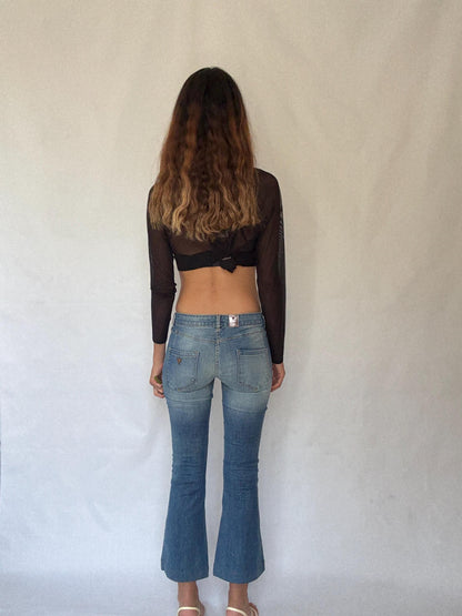Y2K Low Rise Vintage Flare Jeans — fabric close-up