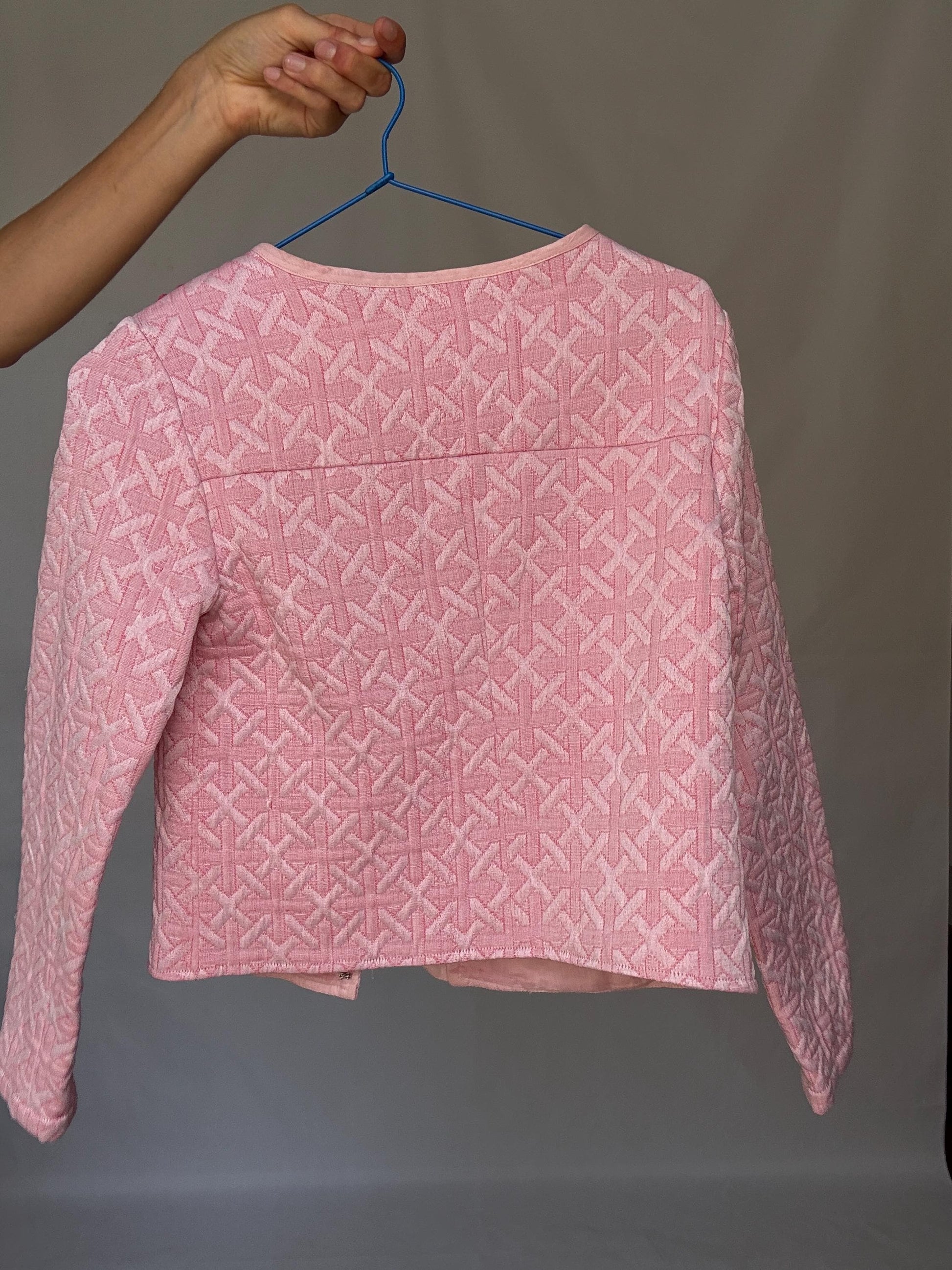 Pink Embellished Jacket with Sequins and Tassels – Barbiecore Cropped Blazer – Textured Boho Partywear XXS - XS