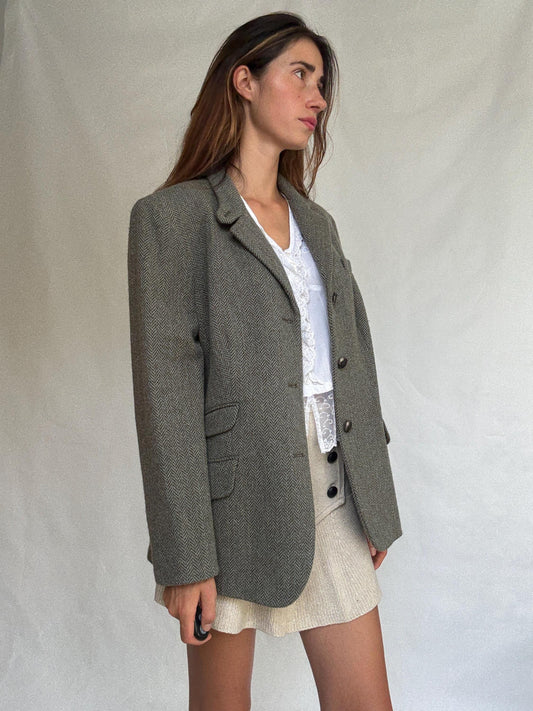 Ralph Lauren vintage wool blazer 16W – herringbone tweed jacket with pockets, classic tailoring for fall layering