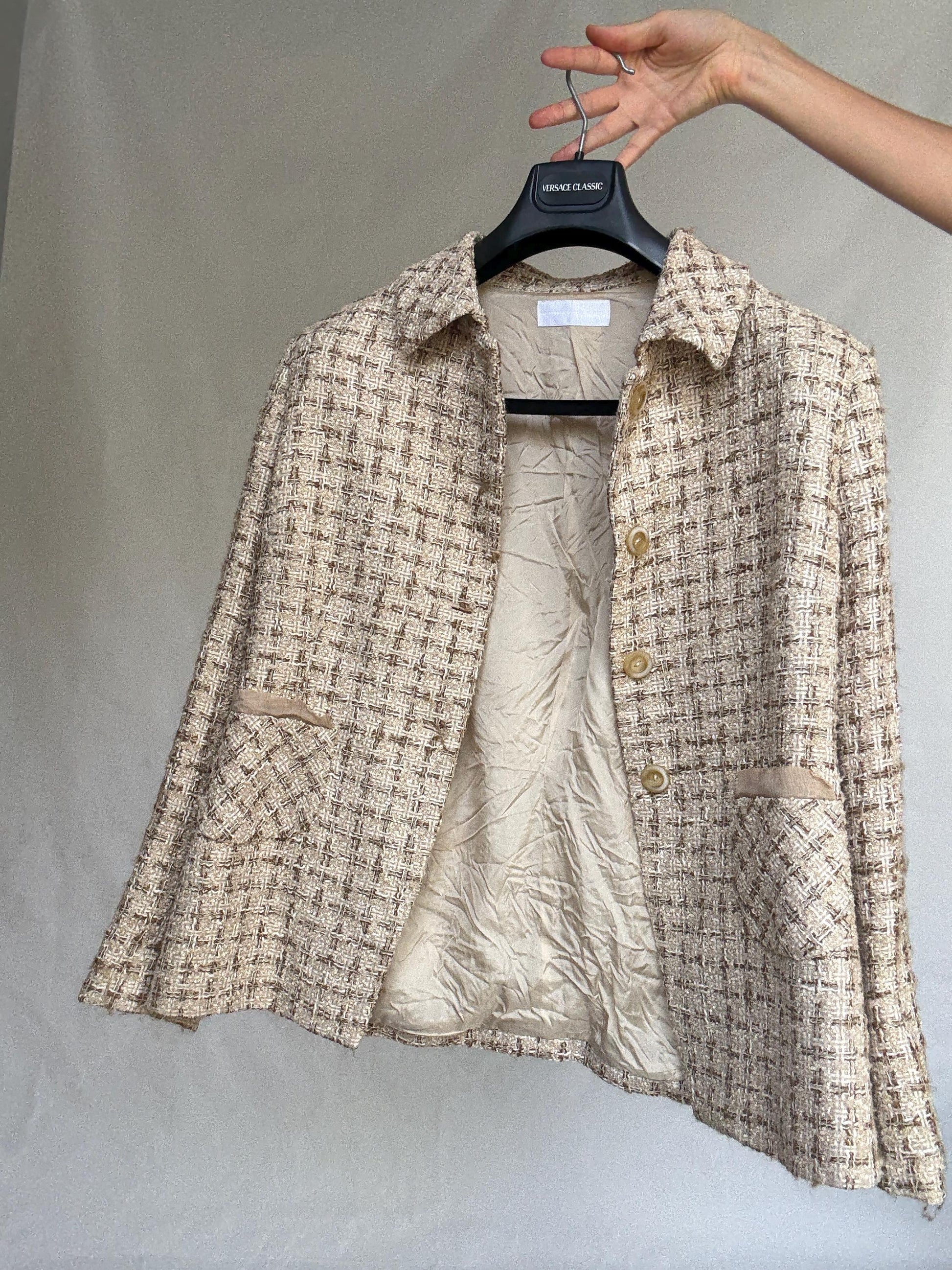 Purificación García silk pocket blazer – size 46 vintage designer jacket with textured weave and elegant tailoring