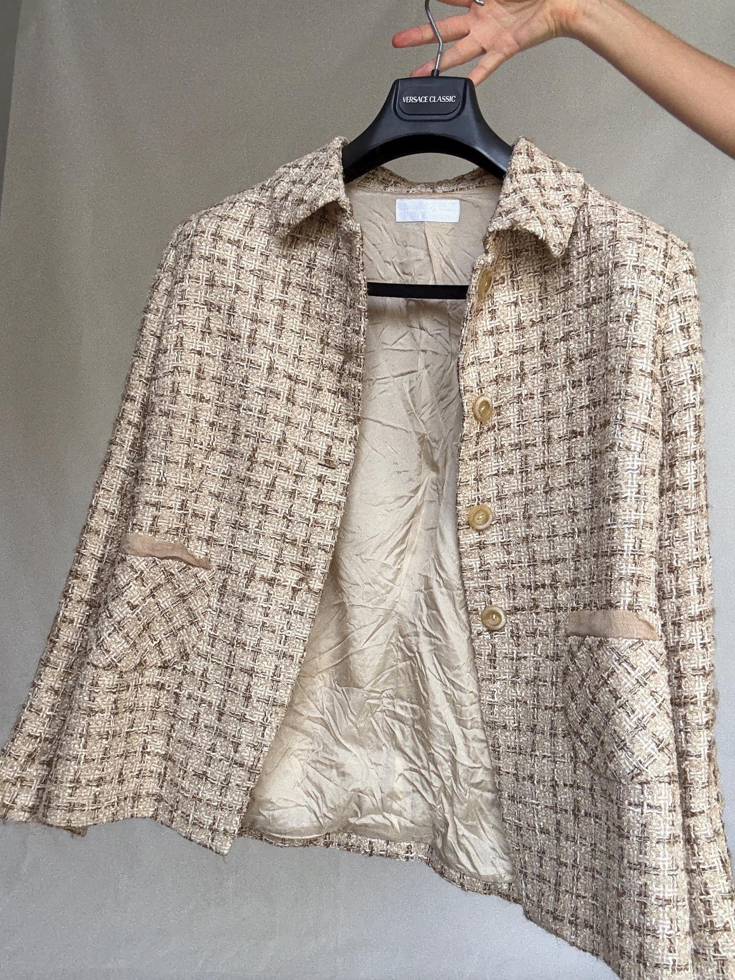 Purificación García silk pocket blazer – size 46 vintage designer jacket with textured weave and elegant tailoring