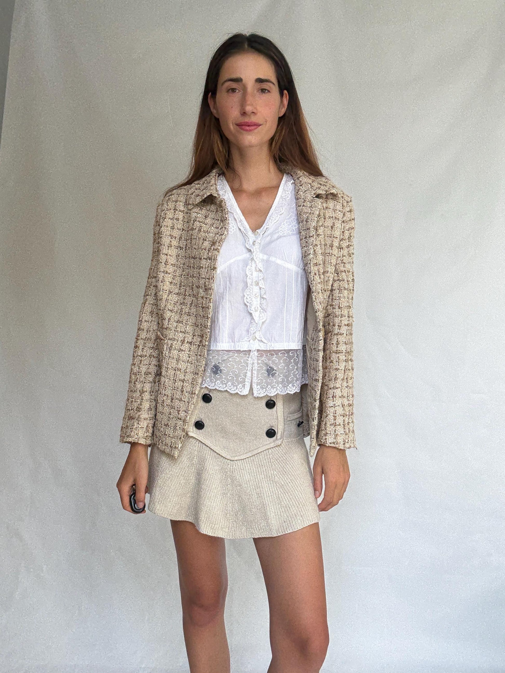Purificación García silk pocket blazer – size 46 vintage designer jacket with textured weave and elegant tailoring