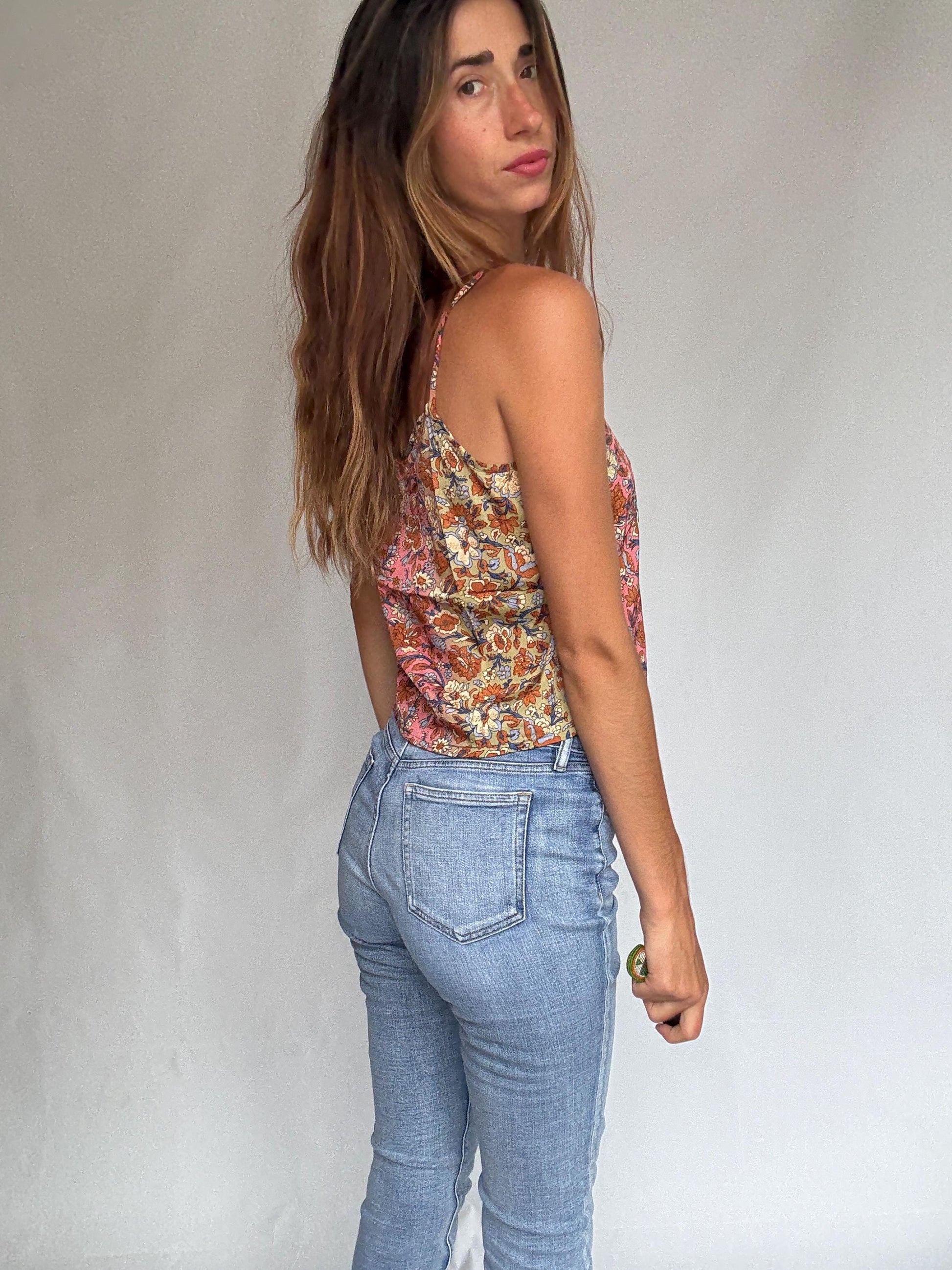 Ralph Lauren US 4 embroidered cropped jeans with lace hem, stretch fit in blue wash, boho Y2K preppy denim with zip & button closure