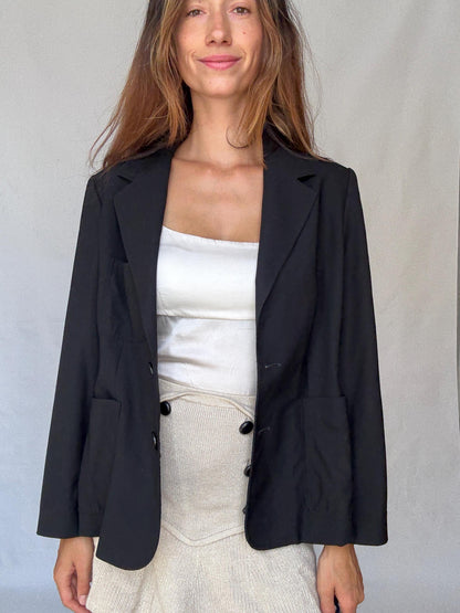 Black Wool Blazer in Dark Academia Style — detail