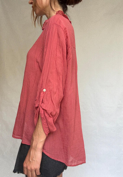Burgundy Ruffled Cotton Blouse — additional view 7