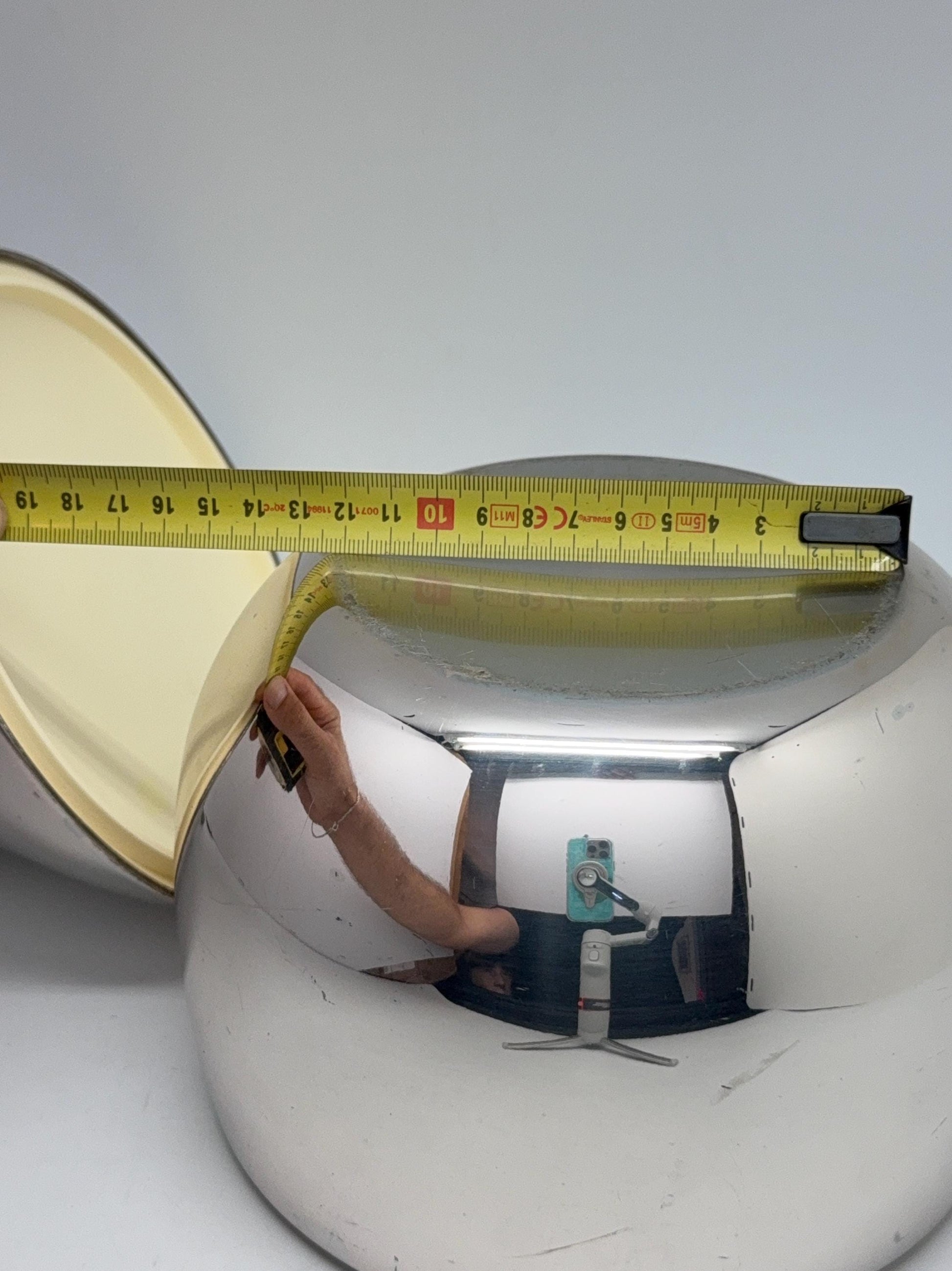 Retro silver pear ice bucket 30 cm tall with insulated plastic interior, space age bar decor, funky mid century partyware