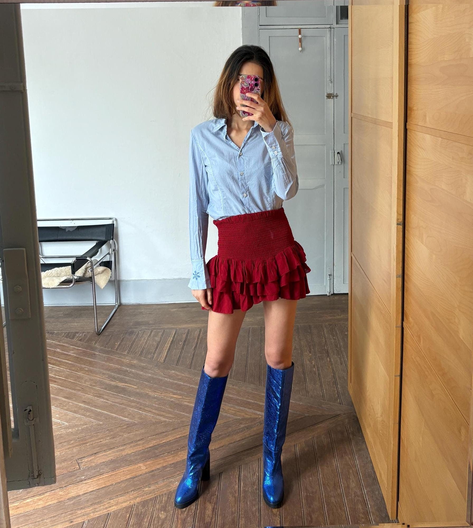 Vintage Versace Sport button down shirt, Light blue cotton long sleeve blouse, Made in Italy shirt, S