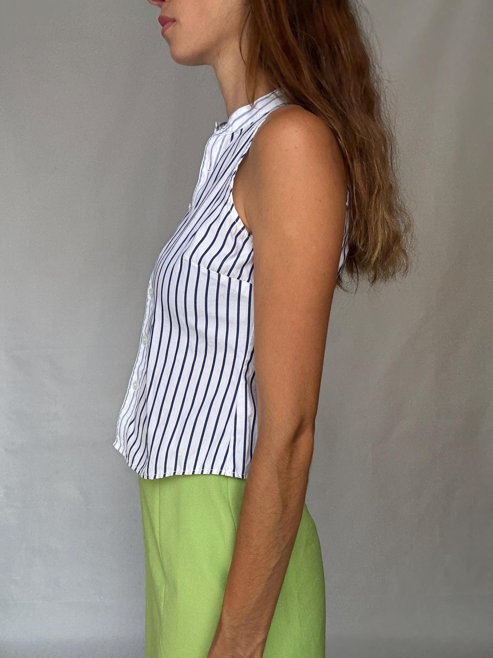 Tommy Hilfiger striped sleeveless button up shirt S / US6 – 100% cotton luxury preppy nautical summer blouse top