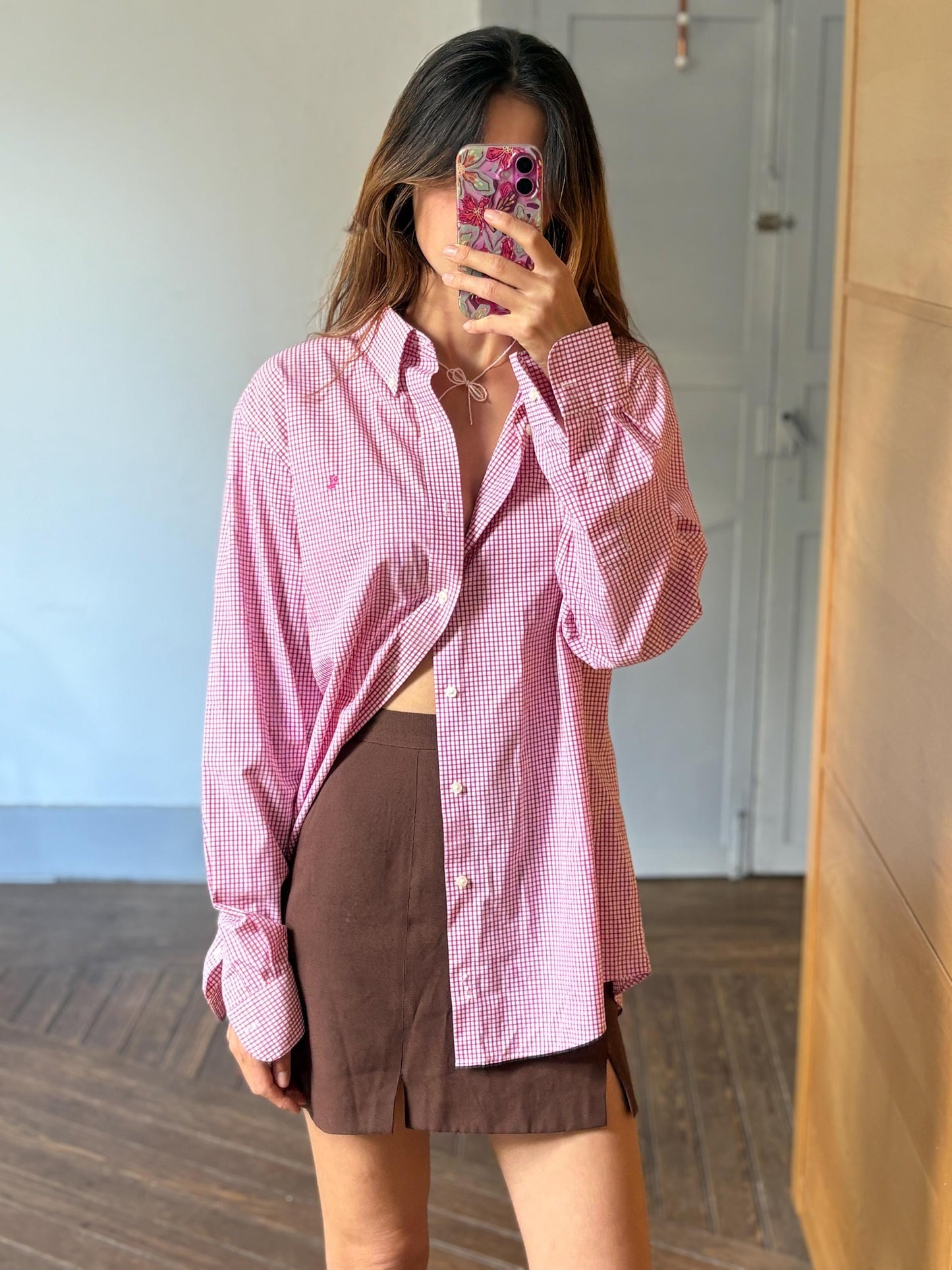 Vintage Lauren Ralph Lauren Checkered Blouse, Fitted shirt, Stretch Non Iron button down, Secondhand brand menswear, Oversized fit